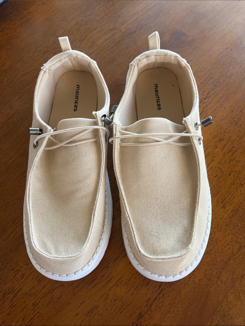 Maurices Beige Canvas Slip-On Loafers for women